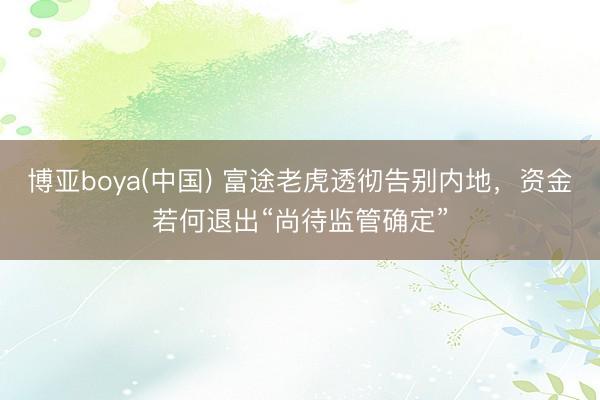 博亚boya(中国) 富途老虎透彻告别内地，资金若何退出“尚待监管确定”