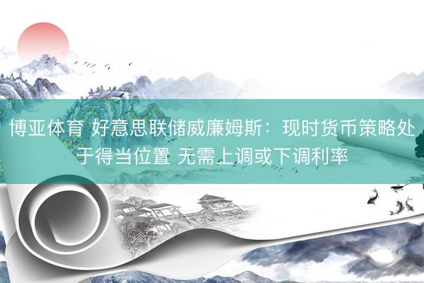 博亚体育 好意思联储威廉姆斯：现时货币策略处于得当位置 无需上调或下调利率