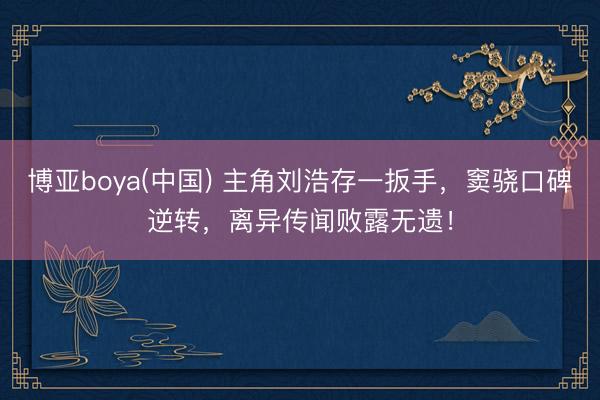 博亚boya(中国) 主角刘浩存一扳手，窦骁口碑逆转，离异传闻败露无遗！