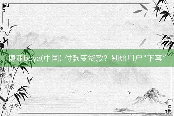 博亚boya(中国) 付款变贷款？别给用户“下套”